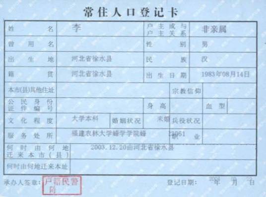 户籍所在地