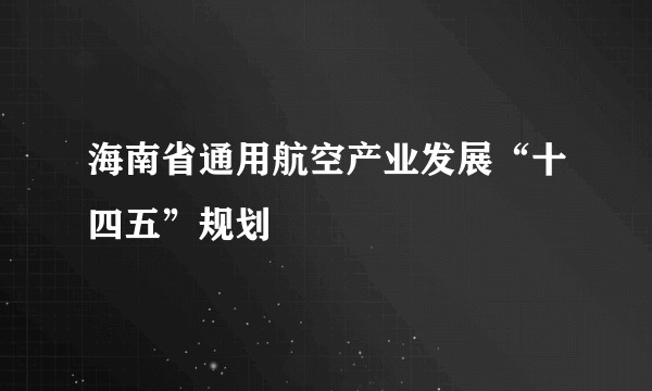 海南省通用航空产业发展“十四五”规划
