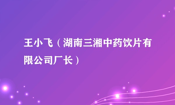 王小飞（湖南三湘中药饮片有限公司厂长）