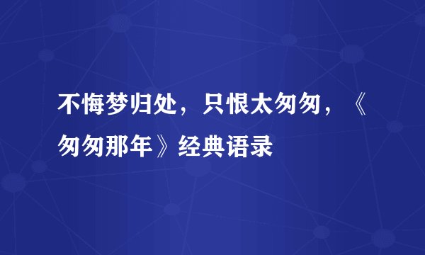 不悔梦归处，只恨太匆匆，《匆匆那年》经典语录