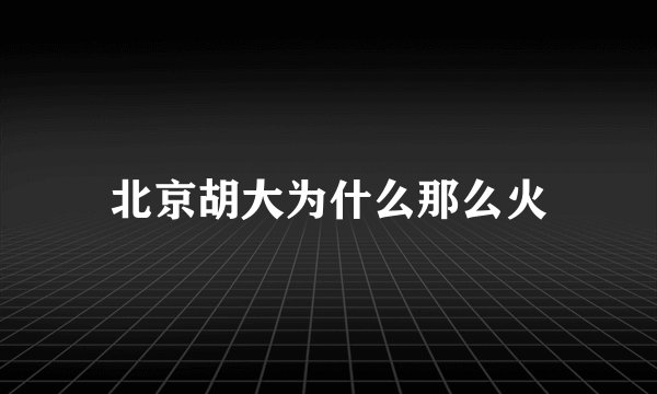北京胡大为什么那么火