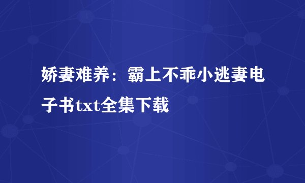娇妻难养:霸上不乖小逃妻电子书txt全集下载