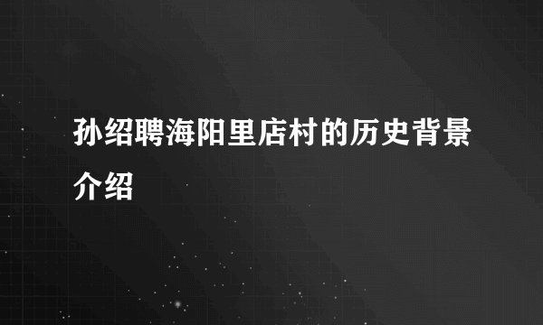 孙绍聘海阳里店村的历史背景介绍