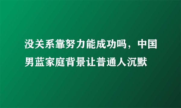没关系靠努力能成功吗，中国男蓝家庭背景让普通人沉默