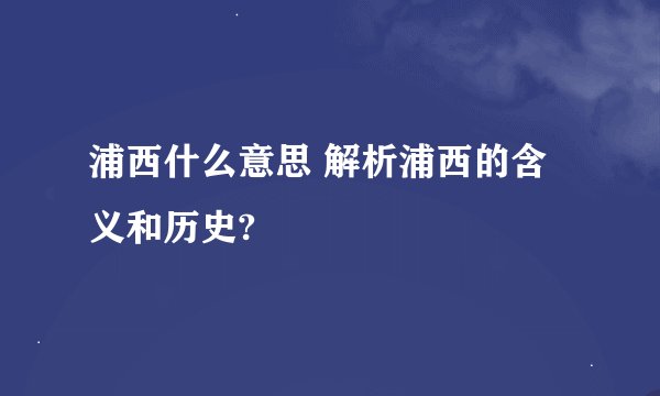 浦西什么意思 解析浦西的含义和历史?