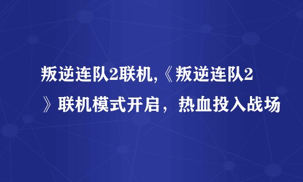 叛逆连队2联机,《叛逆连队2》联机模式开启，热血投入战场