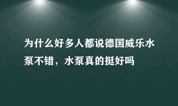 为什么好多人都说德国威乐水泵不错，水泵真的挺好吗