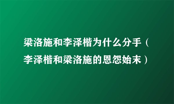 梁洛施和李泽楷为什么分手（李泽楷和梁洛施的恩怨始末）