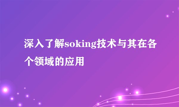 深入了解soking技术与其在各个领域的应用