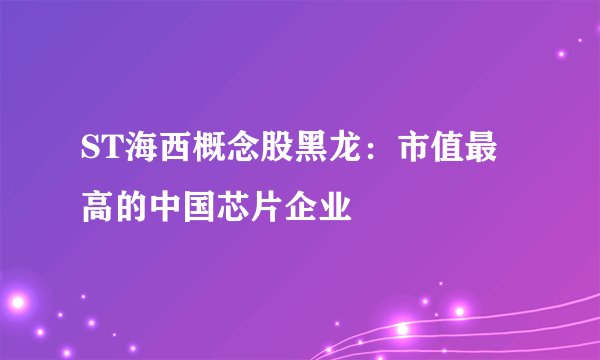 ST海西概念股黑龙：市值最高的中国芯片企业