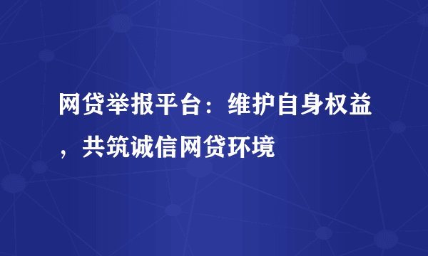 网贷举报平台：维护自身权益，共筑诚信网贷环境