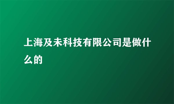 上海及未科技有限公司是做什么的