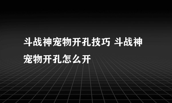 斗战神宠物开孔技巧 斗战神宠物开孔怎么开