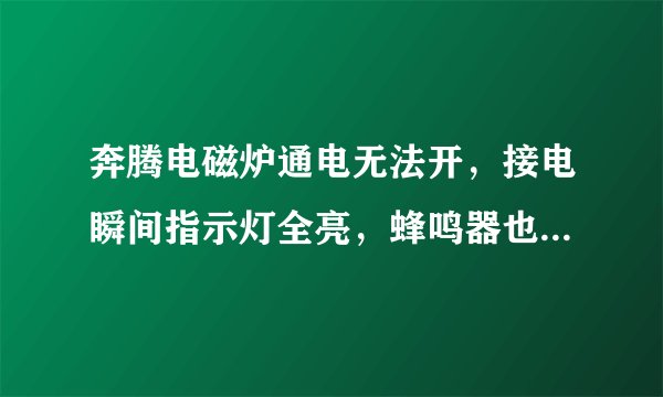 奔腾电磁炉通电无法开，接电瞬间指示灯全亮，蜂鸣器也叫一下，随即仅电源指示灯闪烁，按电源开关无反应。