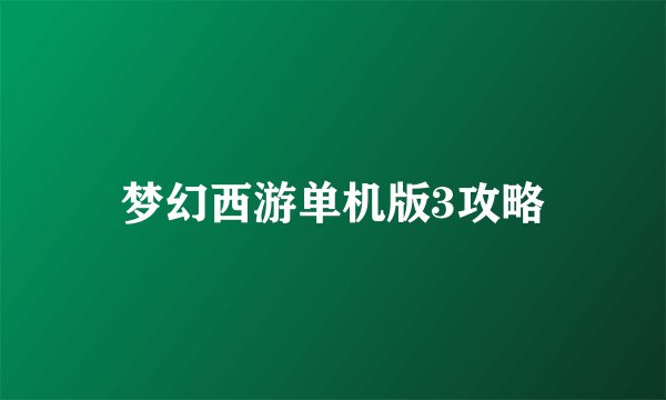 梦幻西游单机版3攻略
