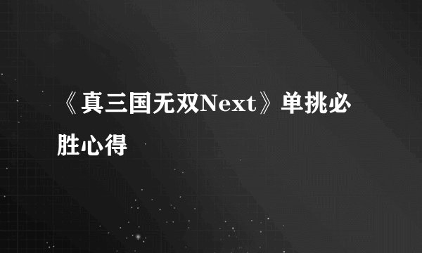 《真三国无双Next》单挑必胜心得