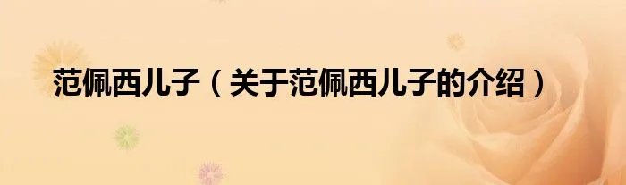 范佩西儿子（关于范佩西儿子的介绍）