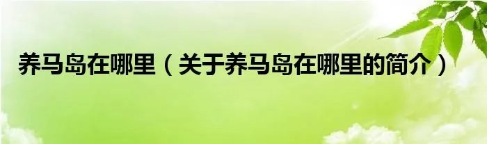 养马岛在哪里（关于养马岛在哪里的简介）