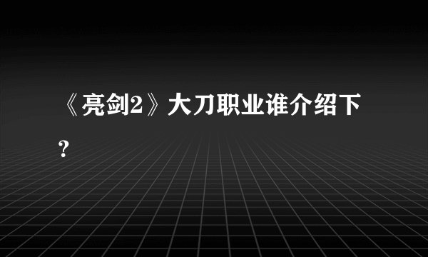 《亮剑2》大刀职业谁介绍下?