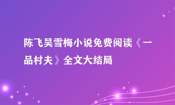 陈飞吴雪梅小说免费阅读《一品村夫》全文大结局