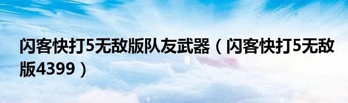 闪客快打5无敌版队友武器（闪客快打5无敌版4399）
