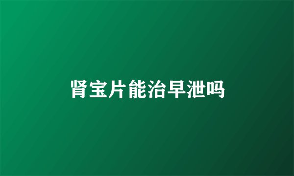 肾宝片能治早泄吗