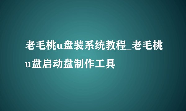 老毛桃u盘装系统教程_老毛桃u盘启动盘制作工具