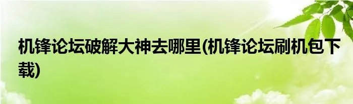 机锋论坛破解大神去哪里(机锋论坛刷机包下载)