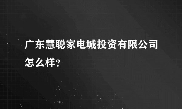广东慧聪家电城投资有限公司怎么样？