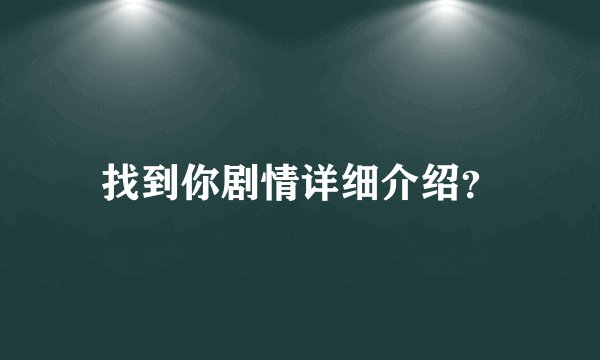 找到你剧情详细介绍？