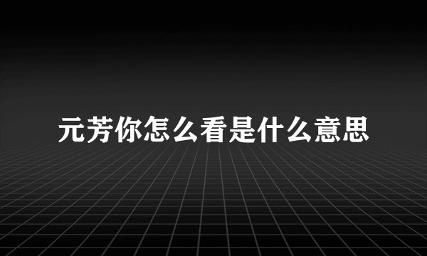 元芳你怎么看是什么意思
