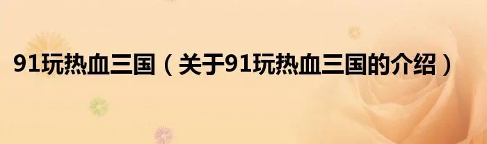 91玩热血三国（关于91玩热血三国的介绍）