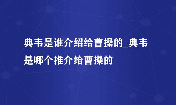 典韦是谁介绍给曹操的_典韦是哪个推介给曹操的
