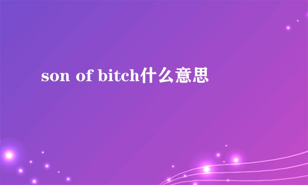 son of bitch什么意思
