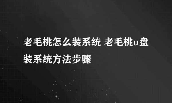 老毛桃怎么装系统 老毛桃u盘装系统方法步骤