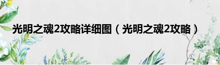 光明之魂2攻略详细图（光明之魂2攻略）