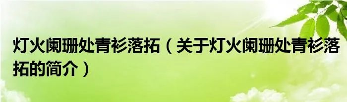 灯火阑珊处青衫落拓（关于灯火阑珊处青衫落拓的简介）
