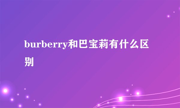 burberry和巴宝莉有什么区别