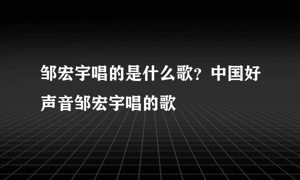 邹宏宇唱的是什么歌？中国好声音邹宏宇唱的歌