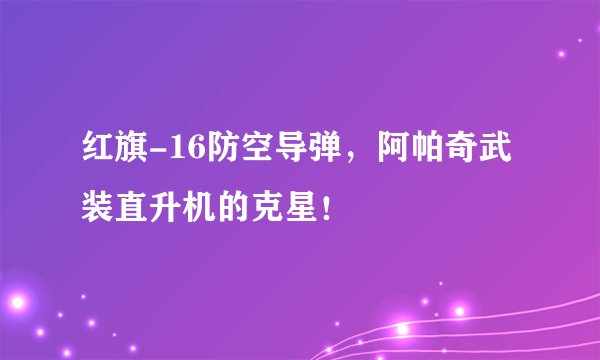红旗-16防空导弹，阿帕奇武装直升机的克星！