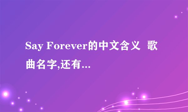 Say Forever的中文含义  歌曲名字,还有它里面那句英文是什么意思?