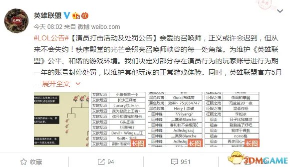 《英雄联盟》公布“演员”名单 发现2次永久封号