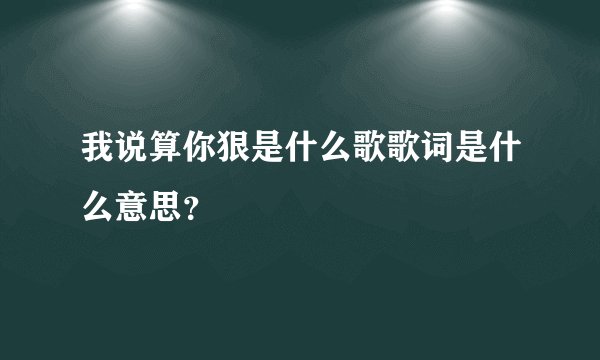 我说算你狠是什么歌歌词是什么意思？