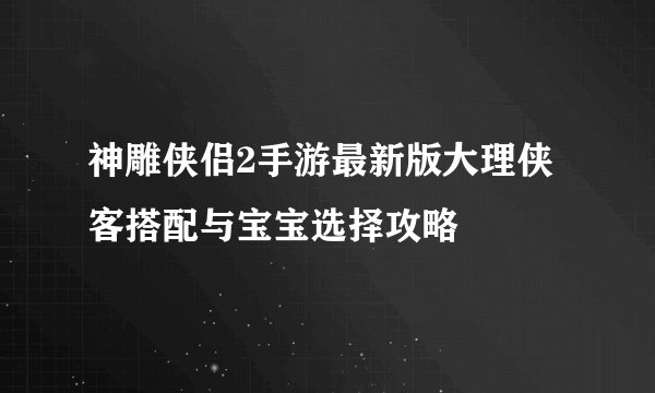 神雕侠侣2手游最新版大理侠客搭配与宝宝选择攻略