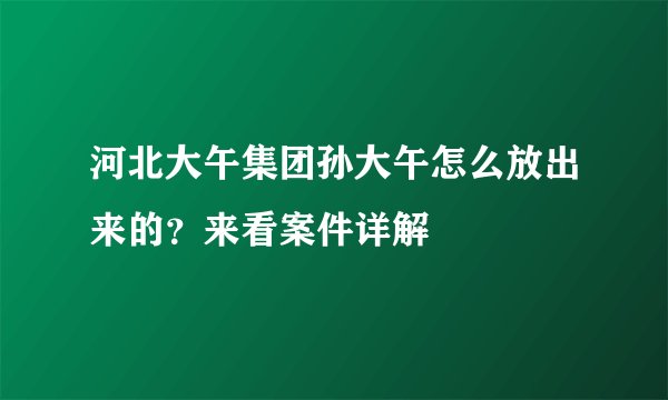 河北大午集团孙大午怎么放出来的？来看案件详解