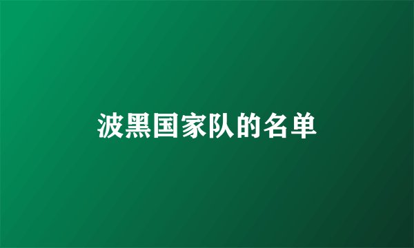 波黑国家队的名单