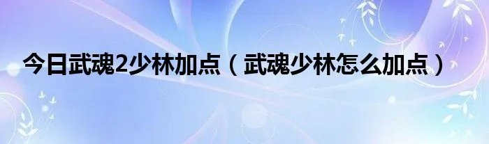 今日武魂2少林加点（武魂少林怎么加点）