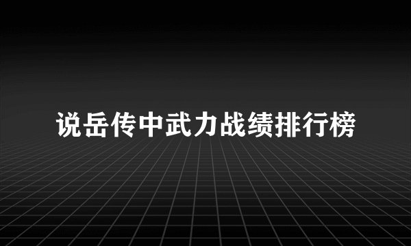 说岳传中武力战绩排行榜