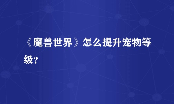 《魔兽世界》怎么提升宠物等级？