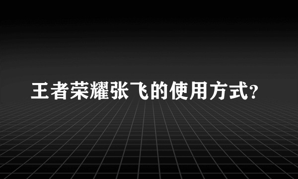 王者荣耀张飞的使用方式？